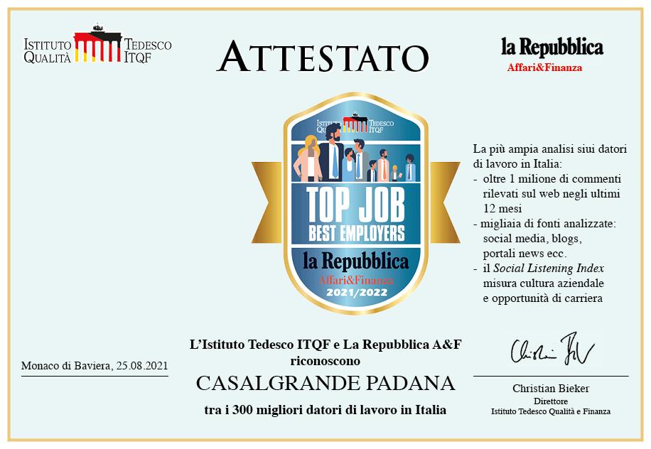 Casalgrande Padana remporte le prix Top Job 2021-22 | Casalgrande Padana